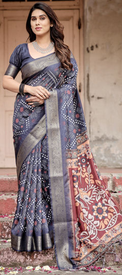 Blue color Saree in Tussar Silk fabric with Bandhej, Printed, Weaving work