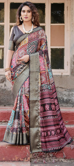 Multicolor color Saree in Tussar Silk fabric with Printed, Weaving work