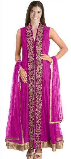 Pink and Majenta color Salwar Kameez in Net fabric with Embroidered, Sequence, Thread work