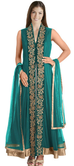 Blue color Salwar Kameez in Net fabric with Embroidered, Sequence, Thread work