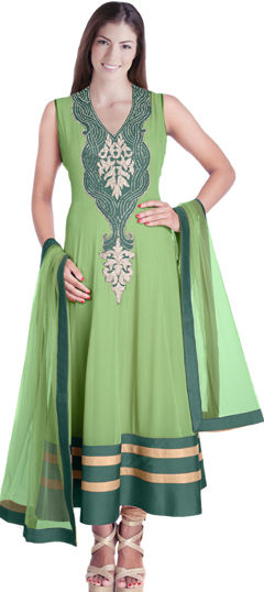 Green color Salwar Kameez in Georgette fabric with Bugle Beads, Embroidered work