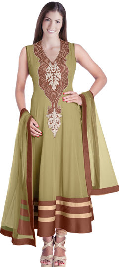 Green color Salwar Kameez in Georgette fabric with Bugle Beads, Embroidered work