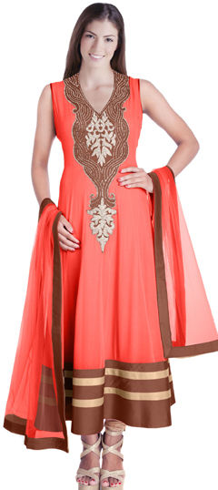 Pink and Majenta color Salwar Kameez in Georgette fabric with Bugle Beads, Embroidered work
