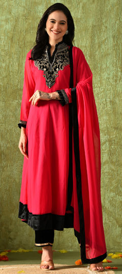 Pink and Majenta color Salwar Kameez in Georgette fabric with Embroidered work