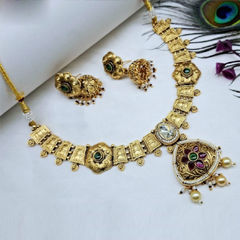 Gold Rodium Polish Multicolor color Necklace in Metal Alloy studded with Beads, CZ Diamond