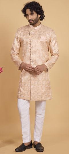 Pink and Majenta color IndoWestern Dress in Art Silk fabric with Embroidered work
