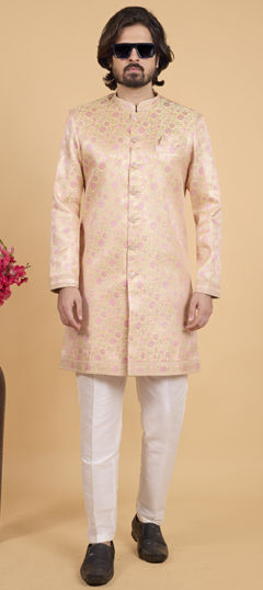 Yellow color IndoWestern Dress in Art Silk fabric with Embroidered work