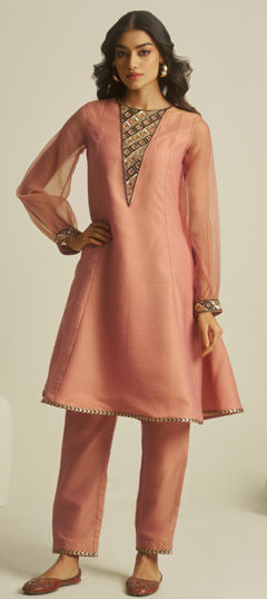 Pink and Majenta color Salwar Kameez in Tissue fabric with Embroidered, Sequence work