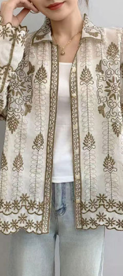 White and Off White color Tops and Shirts in Cotton fabric with Embroidered, Thread work