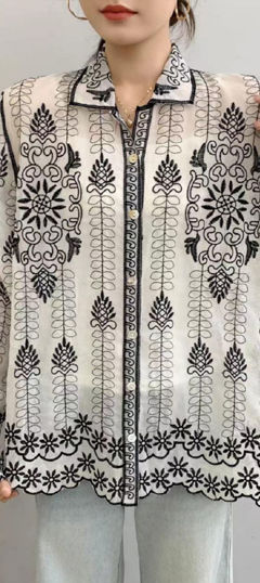White and Off White color Tops and Shirts in Cotton fabric with Embroidered, Thread work