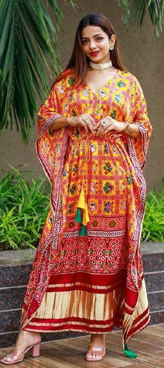 Multicolor color Kaftan in Satin Silk fabric with Printed work