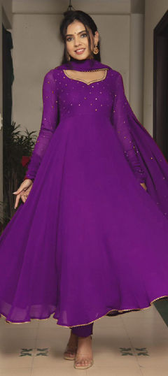 Purple and Violet color Gown in Georgette fabric with Sequence work