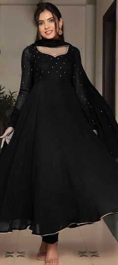 Black and Grey color Gown in Georgette fabric with Sequence work