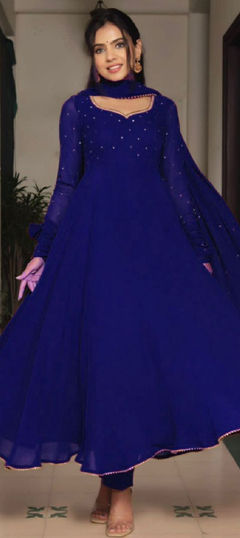 Blue color Gown in Georgette fabric with Sequence work