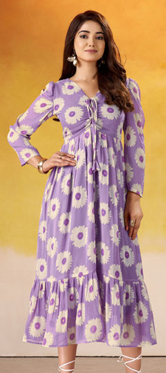 Purple and Violet color Kurti in Faux Georgette fabric with Floral, Printed work