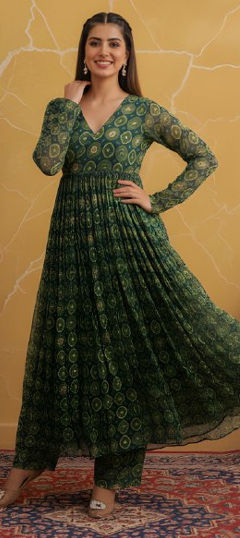 Green color Salwar Kameez in Art Silk fabric with Printed work