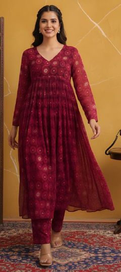 Pink and Majenta color Salwar Kameez in Art Silk fabric with Printed work