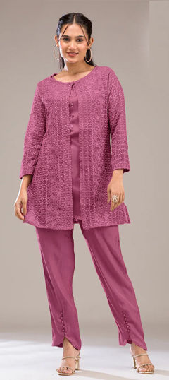 Pink and Majenta color Salwar Kameez in Georgette fabric with Embroidered, Sequence, Thread, Zari work