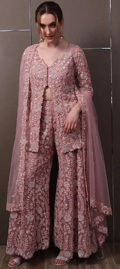 Pink and Majenta color Salwar Kameez in Faux Georgette fabric with Moti, Sequence, Thread work