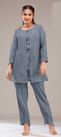 Black and Grey color Salwar Kameez in Georgette fabric with Embroidered, Sequence, Thread, Zari work