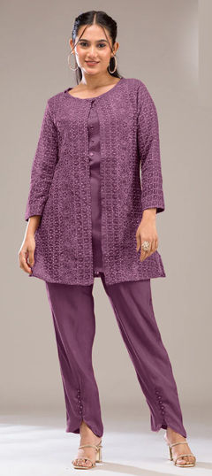 Purple and Violet color Salwar Kameez in Georgette fabric with Embroidered, Sequence, Thread, Zari work