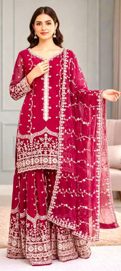 Pink and Majenta color Salwar Kameez in Silk fabric with Sequence work