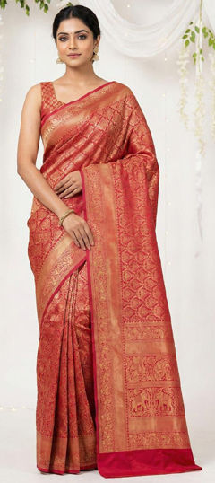 Red and Maroon color Saree in Art Silk fabric with Weaving work