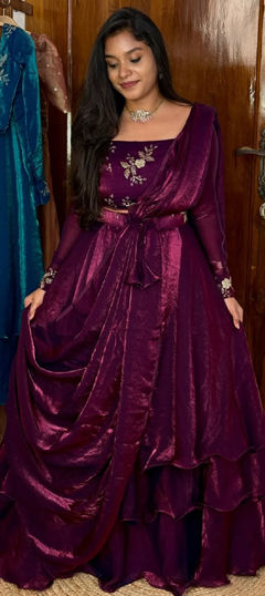 Purple and Violet color Long Lehenga Choli in Satin Silk fabric with Embroidered, Sequence, Thread work