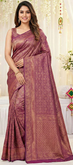 Purple and Violet color Saree in Art Silk fabric with Weaving work