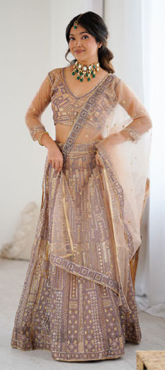 Pink and Majenta color Lehenga in Net fabric with Embroidered, Sequence, Thread work