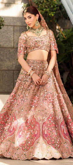 Pink and Majenta color Lehenga in Silk fabric with Embroidered, Sequence, Thread work