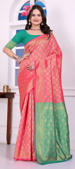 Pink and Majenta color Saree in Art Silk fabric with Weaving work