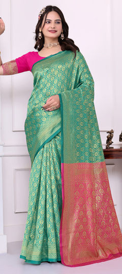 Green color Saree in Art Silk fabric with Weaving work
