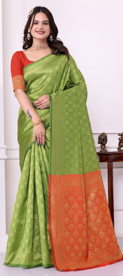 Green color Saree in Art Silk fabric with Weaving work