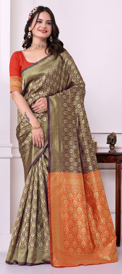 Purple and Violet color Saree in Art Silk fabric with Weaving work