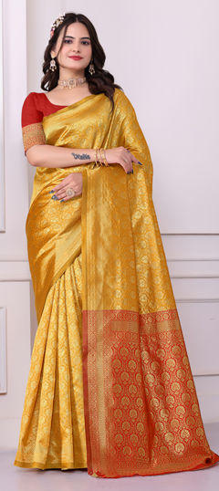 Yellow color Saree in Art Silk fabric with Weaving work