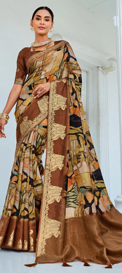 Multicolor color Saree in Silk fabric with Printed, Weaving work