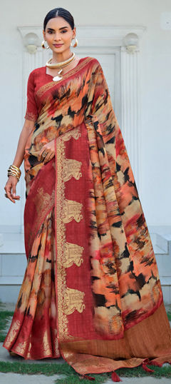 Multicolor color Saree in Silk fabric with Printed, Weaving work