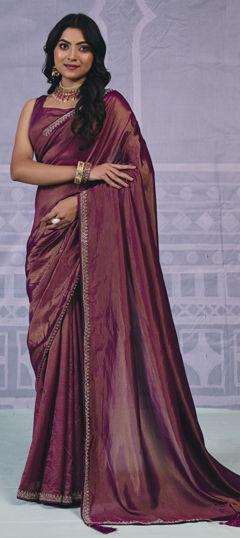 Pink and Majenta color Saree in Art Silk fabric with Fancy Work work