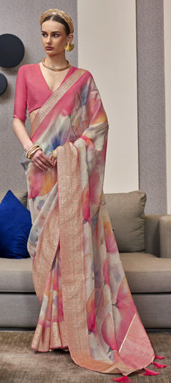 Multicolor color Saree in Chiffon fabric with Floral, Weaving work