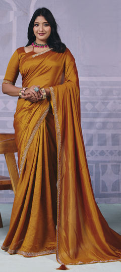 Beige and Brown color Saree in Art Silk fabric with Fancy Work work