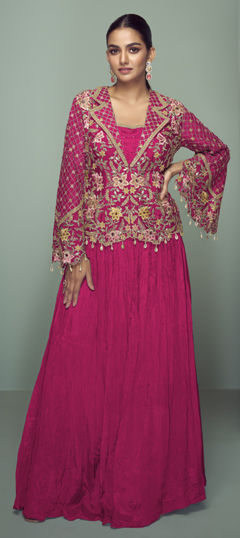 Pink and Majenta color Long Lehenga Choli in Chinon Silk fabric with Embroidered, Thread work