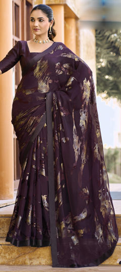 Purple and Violet color Saree in Georgette fabric with Weaving work