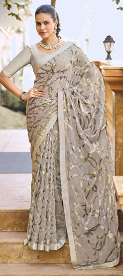 Black and Grey color Saree in Georgette fabric with Weaving work