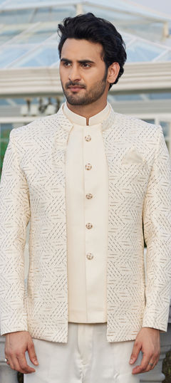 Beige and Brown color Blazer in Art Silk fabric with Embroidered work