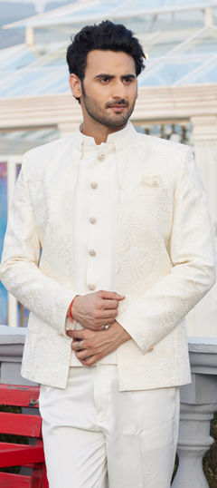 Beige and Brown color Blazer in Art Silk fabric with Embroidered work