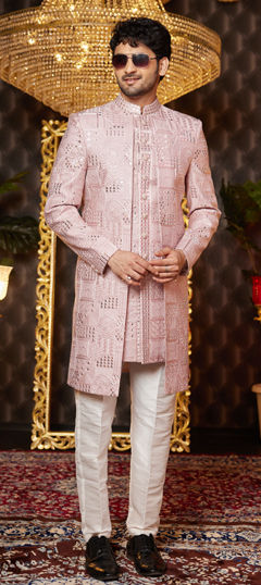 Pink and Majenta color IndoWestern Dress in Art Silk fabric with Embroidered work