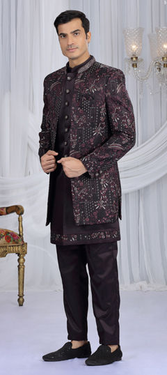 Purple and Violet color IndoWestern Dress in Art Silk fabric with Bugle Beads, Embroidered, Sequence work
