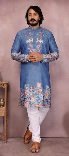 Black and Grey color Kurta Pyjamas in Cotton fabric with Embroidered, Printed, Sequence work