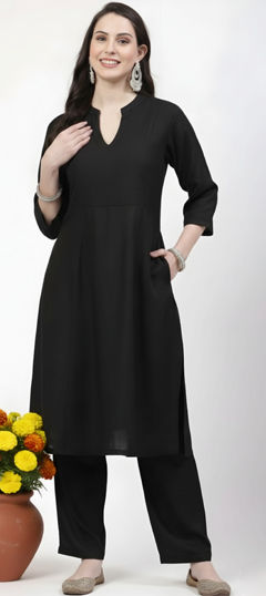 Black and Grey color Salwar Kameez in Rayon fabric with Thread work